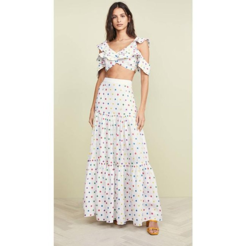 All Things Mochi White Rainbow Matching Set Saba Crop Top & Camila Maxi Skirt XS